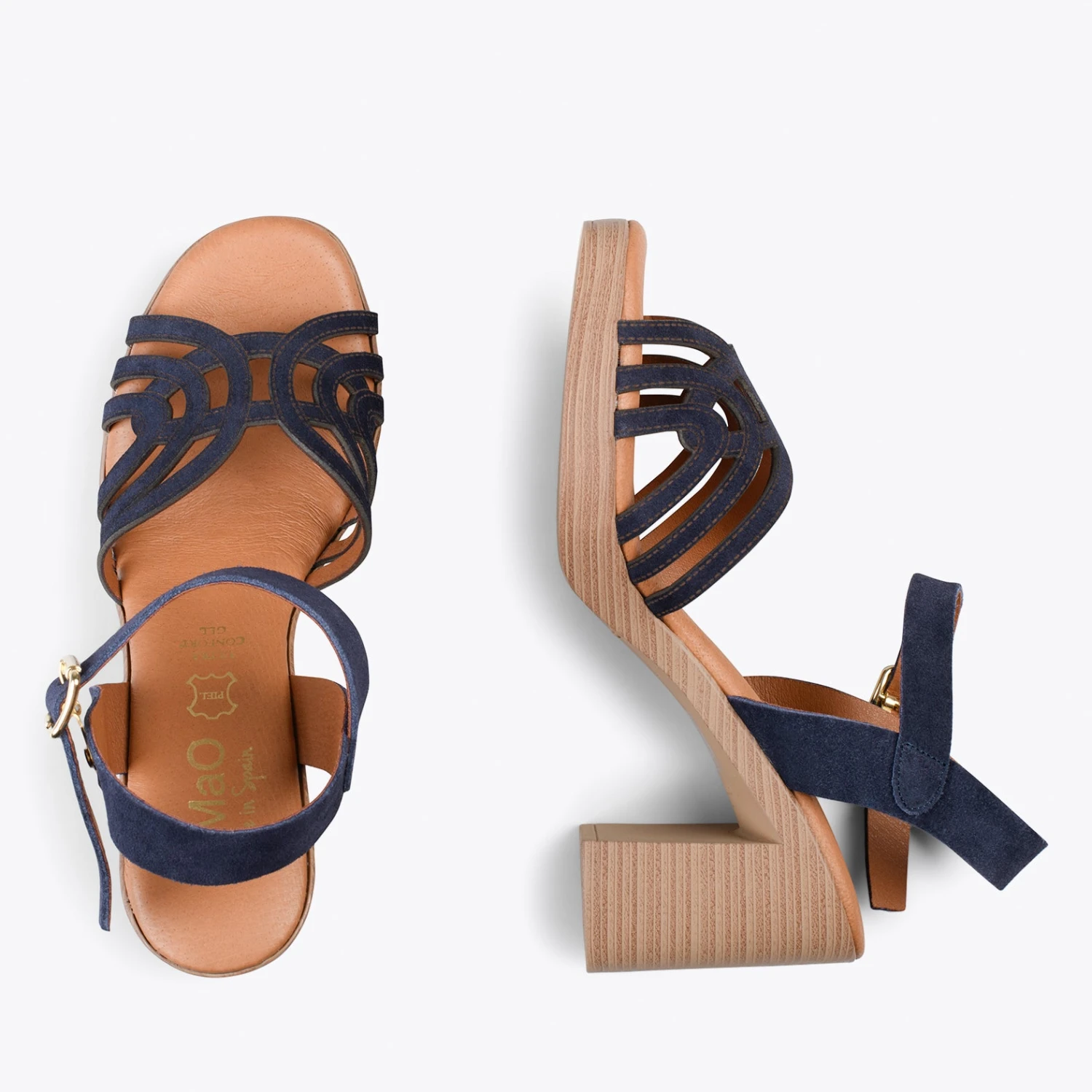 CIBELES – Sandales à Talon Effet Bois BLEU MARINE – Image 2