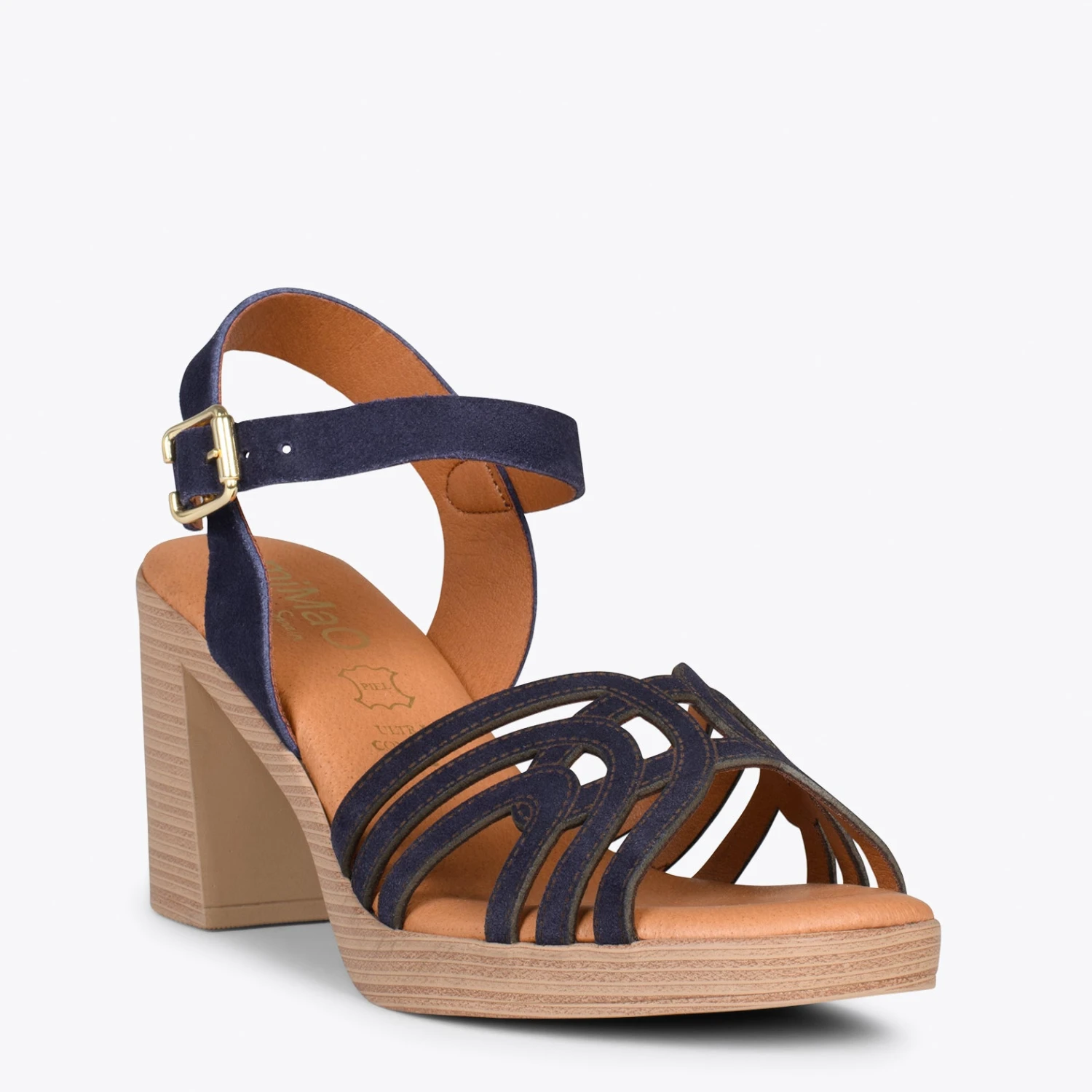 CIBELES – Sandales à Talon Effet Bois BLEU MARINE – Image 4