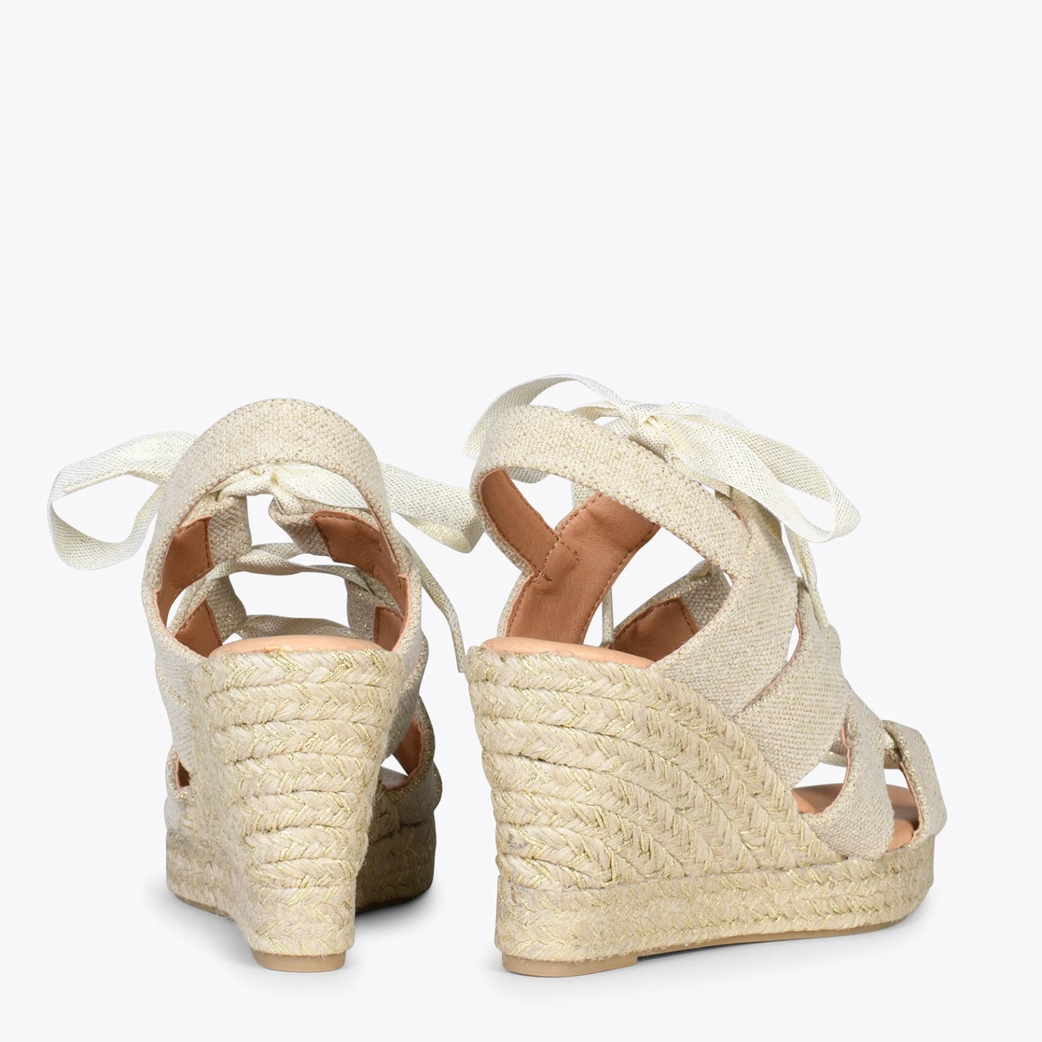 ROMANA – Espadrilles à Talon Haut En Lin DORÉ – Image 3