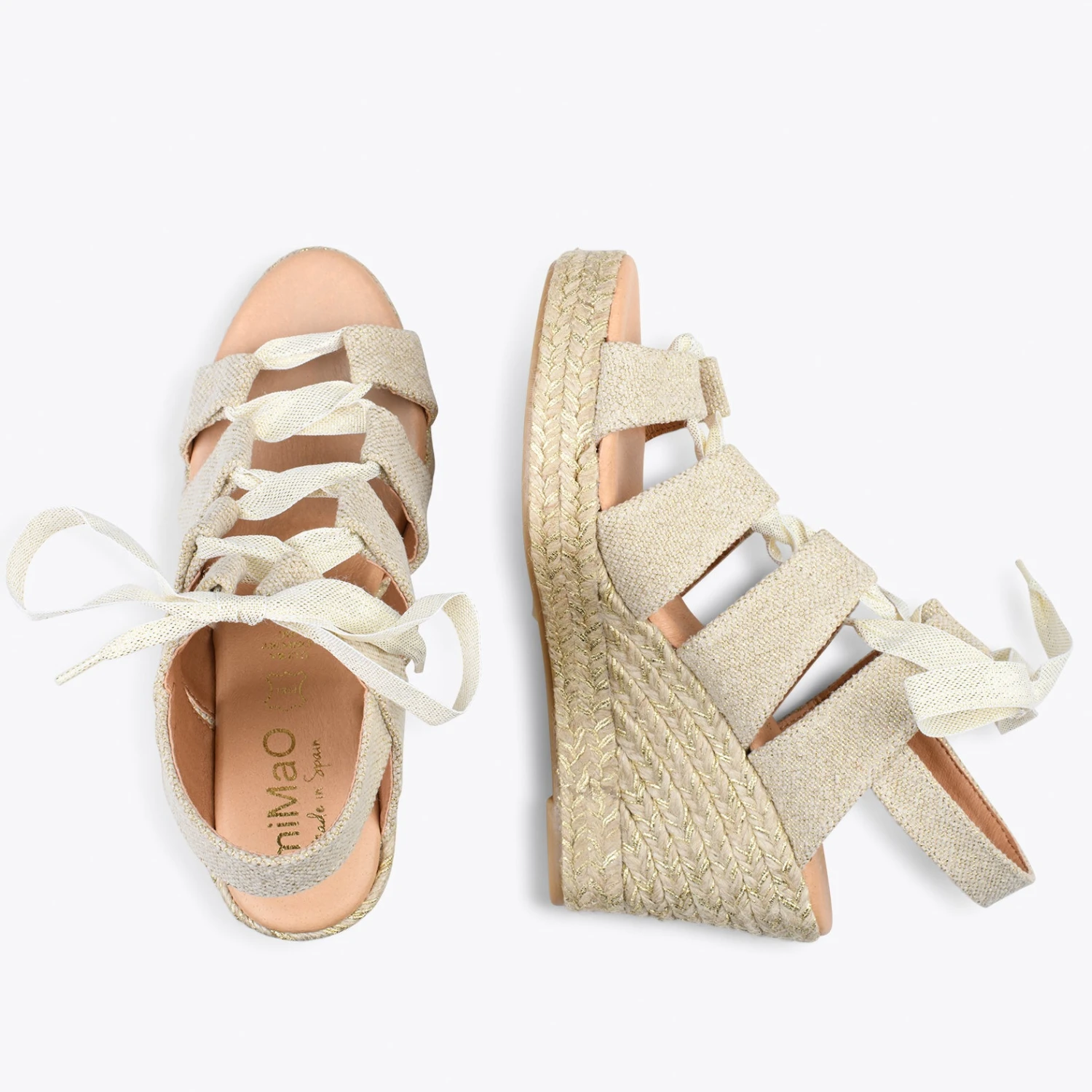 ROMANA – Espadrilles à Talon Haut En Lin DORÉ – Image 2