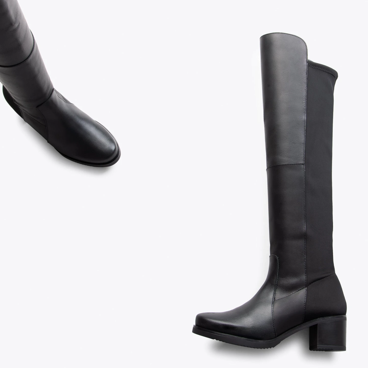 ELASTIQUE– Bottes Hautes à Talon Bas NOIR – Image 2