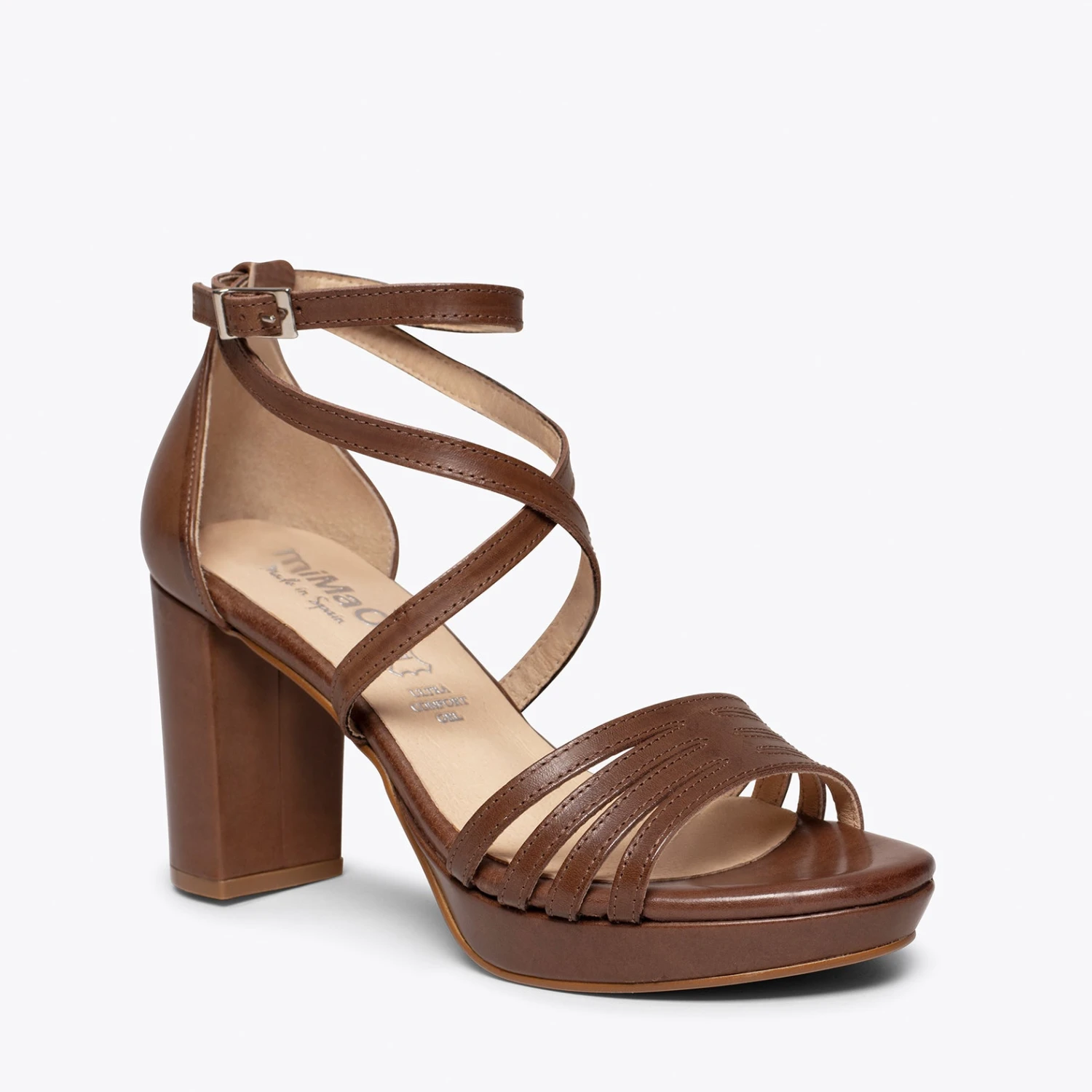 SUNNY - Sandale En Nappa MARRON à Brides Croisées Et Talon épais – Image 5