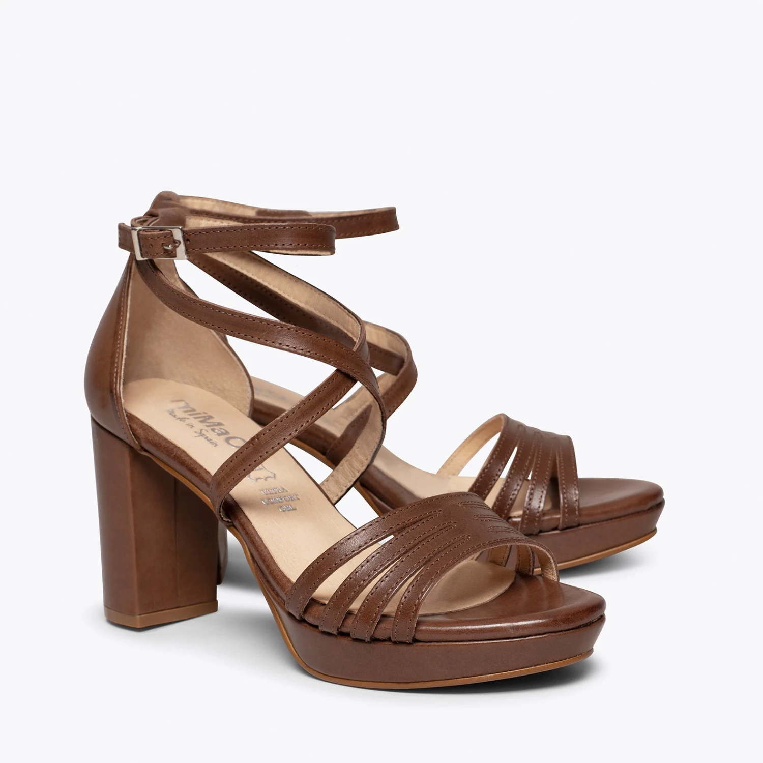 SUNNY - Sandale En Nappa MARRON à Brides Croisées Et Talon épais – Image 2