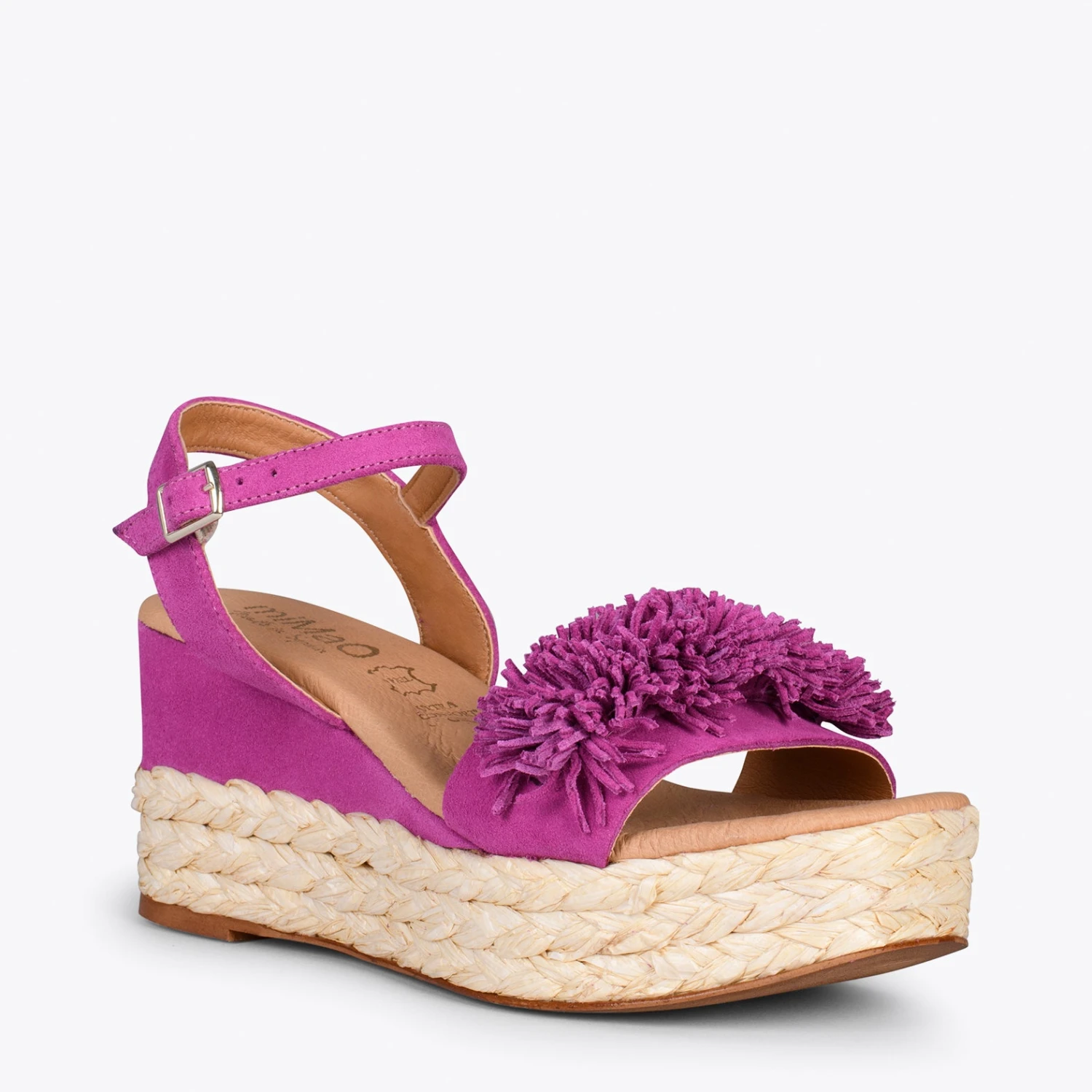 FLOWER – Sandales Avec Compensé En Raphia Et Pompon FUCHSIA – Image 4