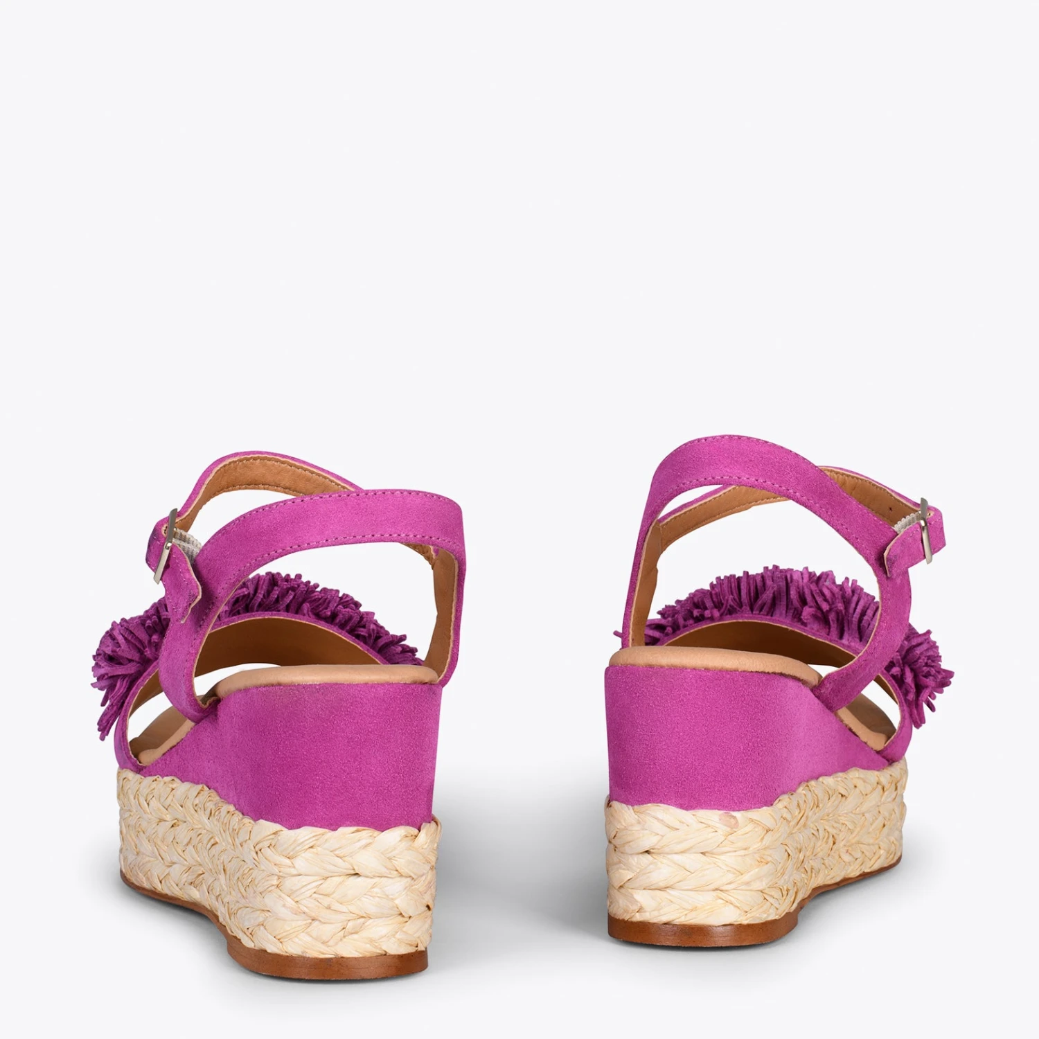FLOWER – Sandales Avec Compensé En Raphia Et Pompon FUCHSIA – Image 3