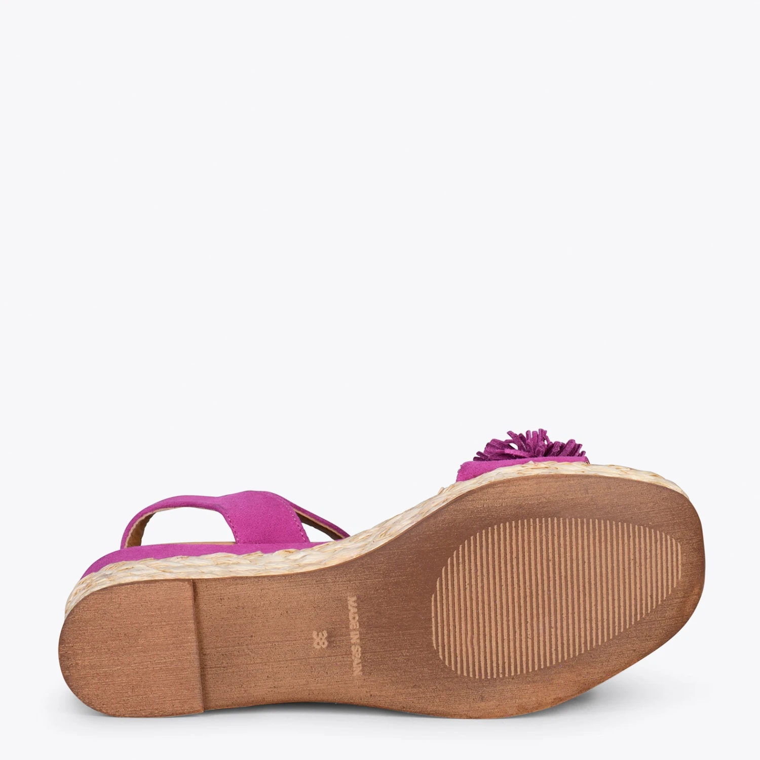 FLOWER – Sandales Avec Compensé En Raphia Et Pompon FUCHSIA – Image 5