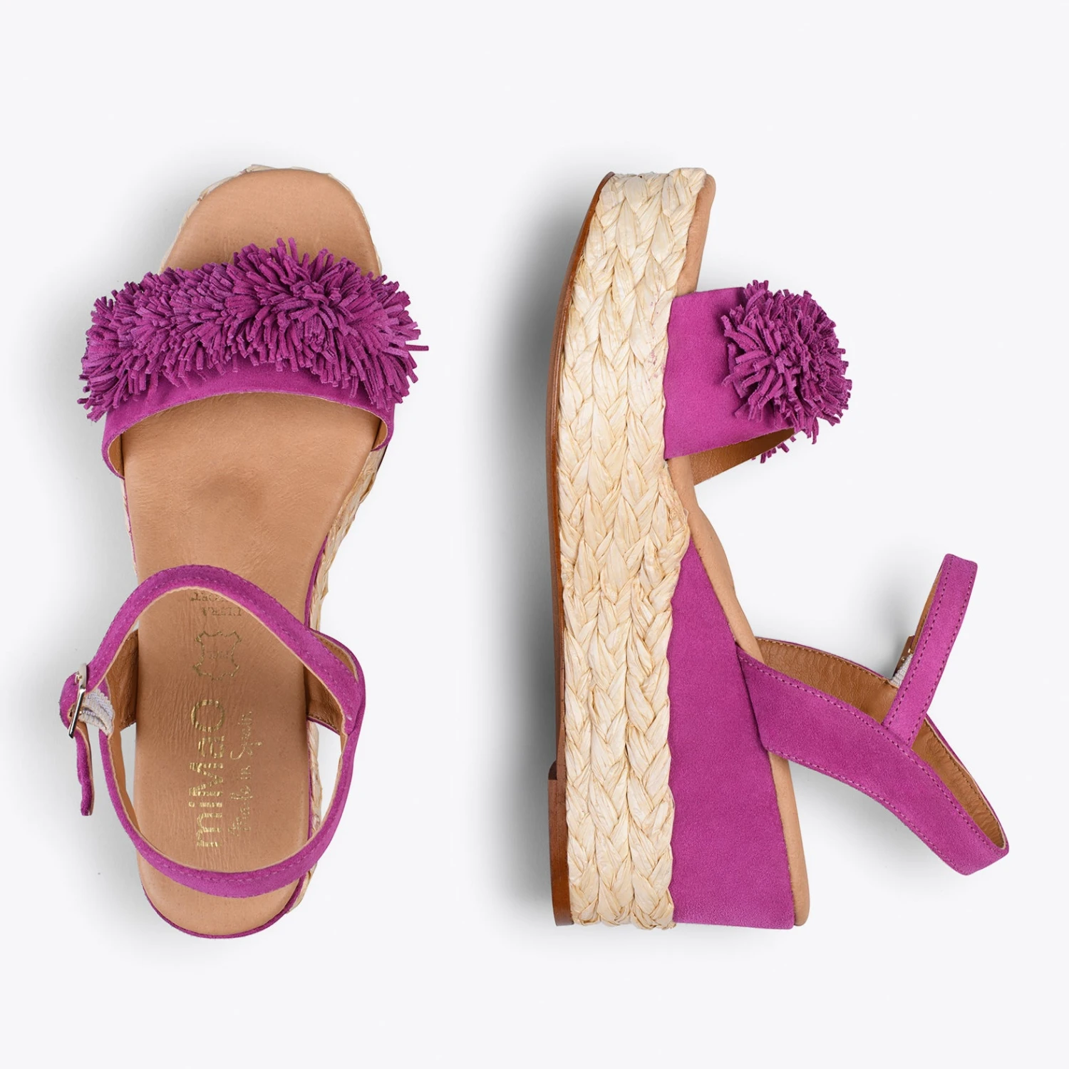FLOWER – Sandales Avec Compensé En Raphia Et Pompon FUCHSIA – Image 2