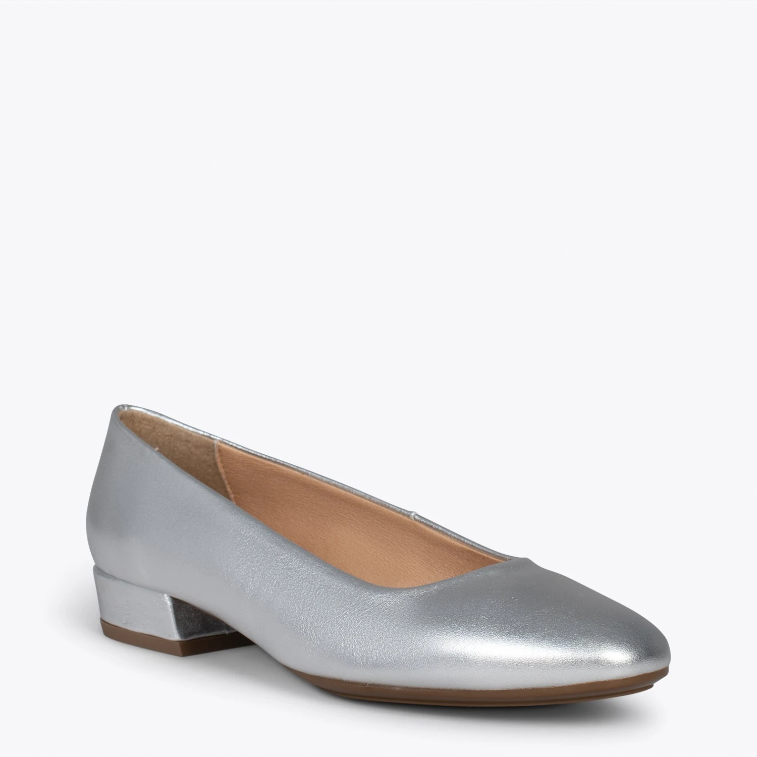 URBAN XS – Chaussures à Talon Bas En Cuir ARGENTÉ – Image 4