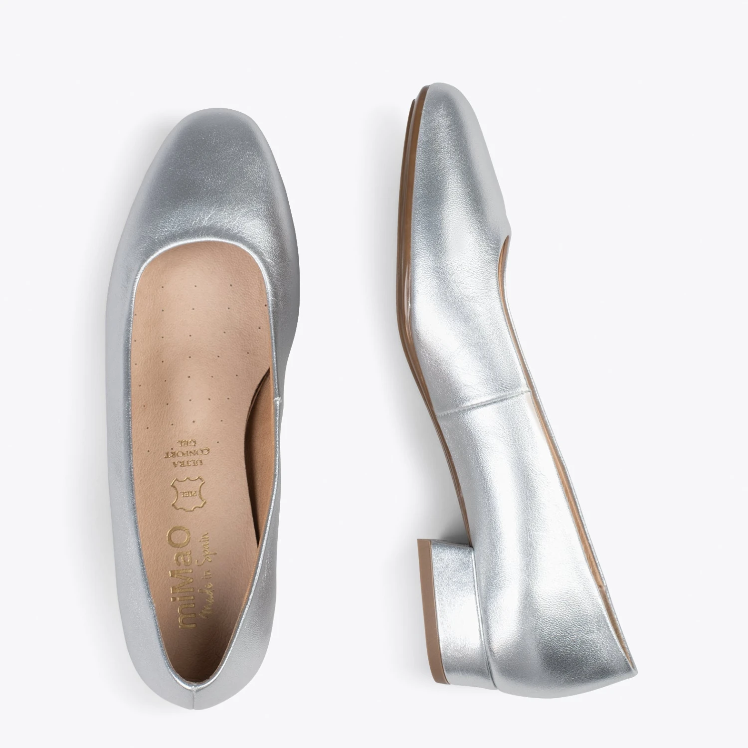 URBAN XS – Chaussures à Talon Bas En Cuir ARGENTÉ – Image 2