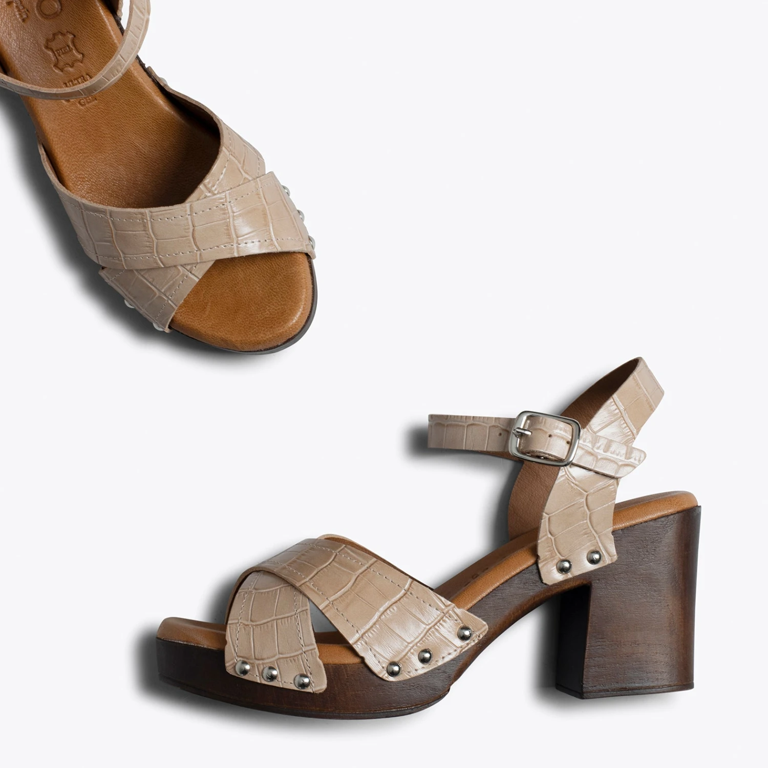 IBIZA - Sandale En Bois BEIGE Crocodile â Image 3