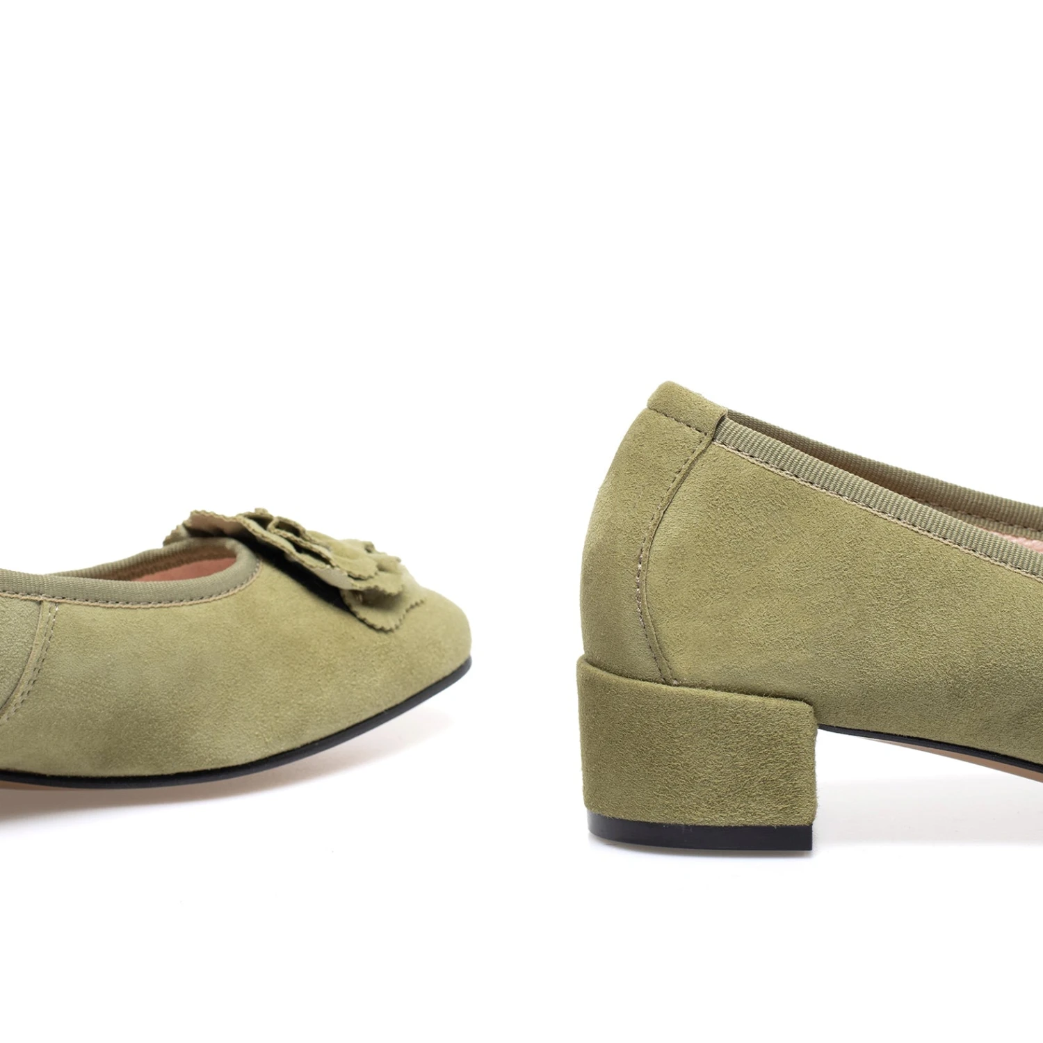 FLEUR- Ballerine En Daim Avec Fleur VERT – Image 4