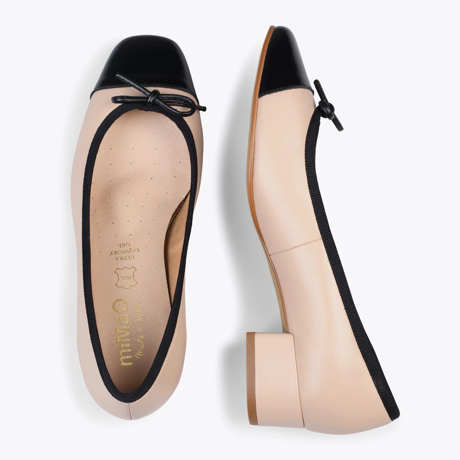 GLAMOUR – Ballerines En Cuir Avec Talon Haut Et Bout En Vernis BEIGE – Image 2