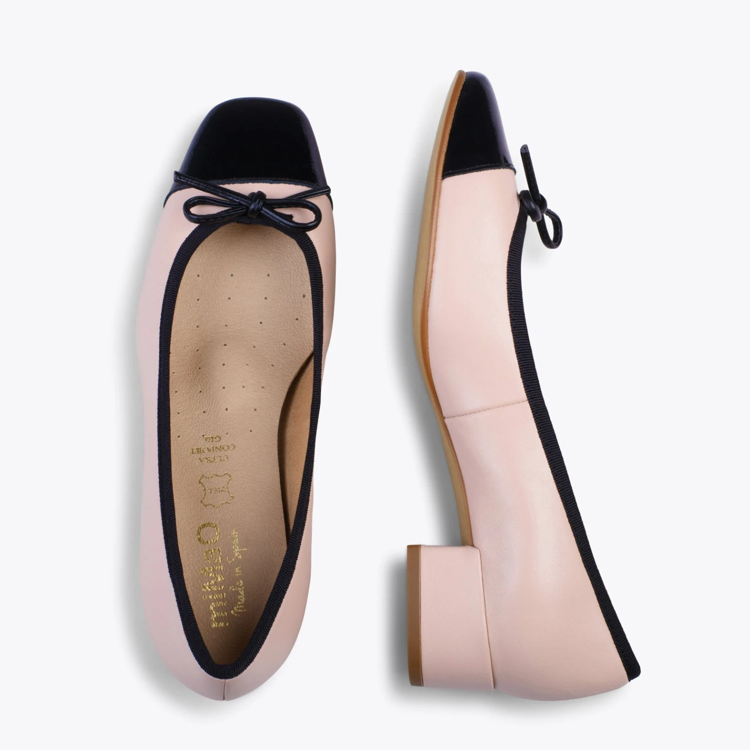 GLAMOUR – Ballerines En Cuir Avec Talon Haut Et Bout En Vernis NUDE – Image 2