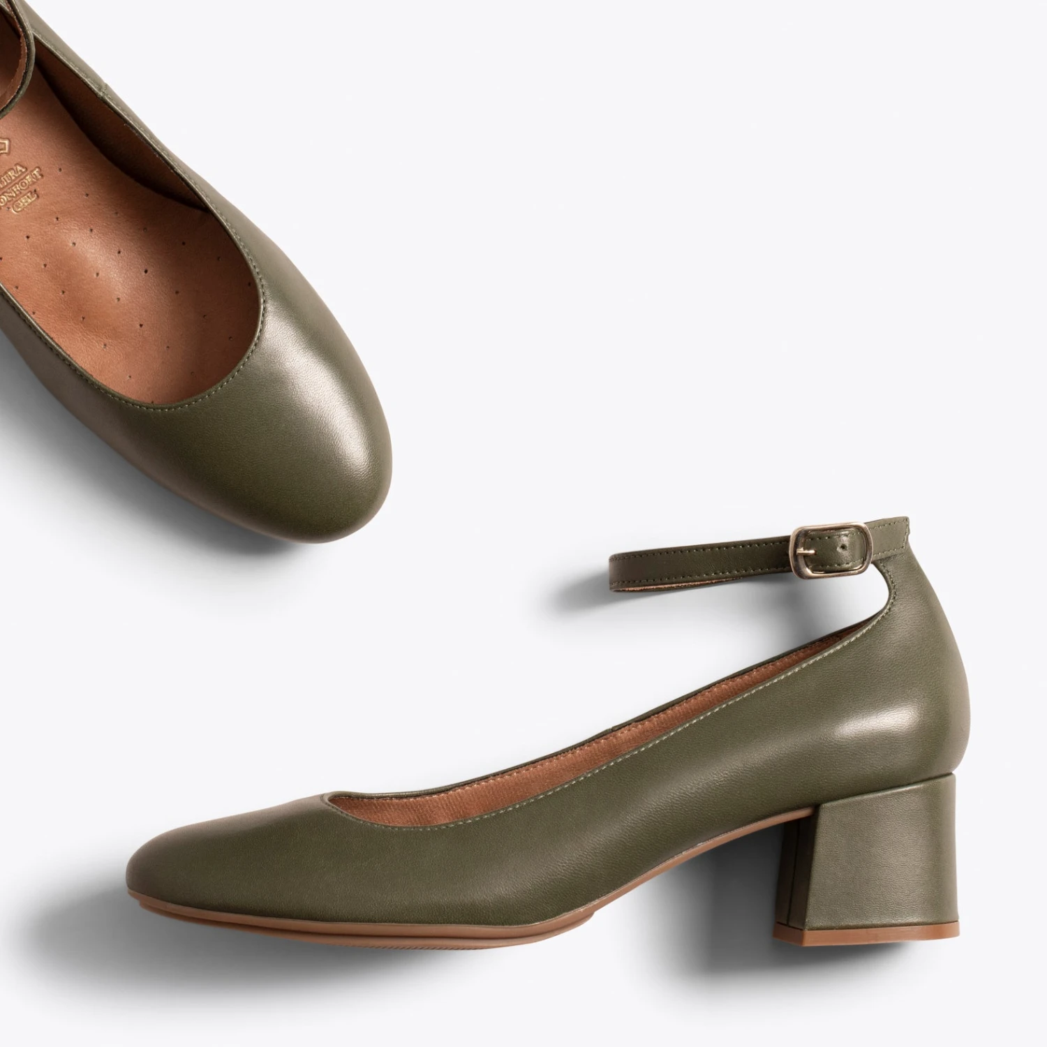 BRACELET - Chaussures à Talon Large Avec Bracelet KAKI – Image 2