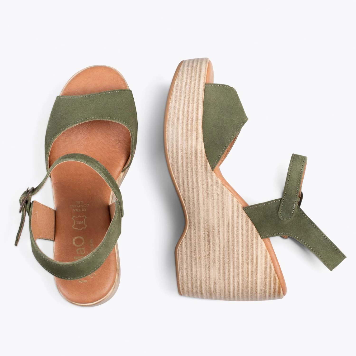 SIDNEY – Sandales Compensées Simples Effet Bois VERT – Image 2