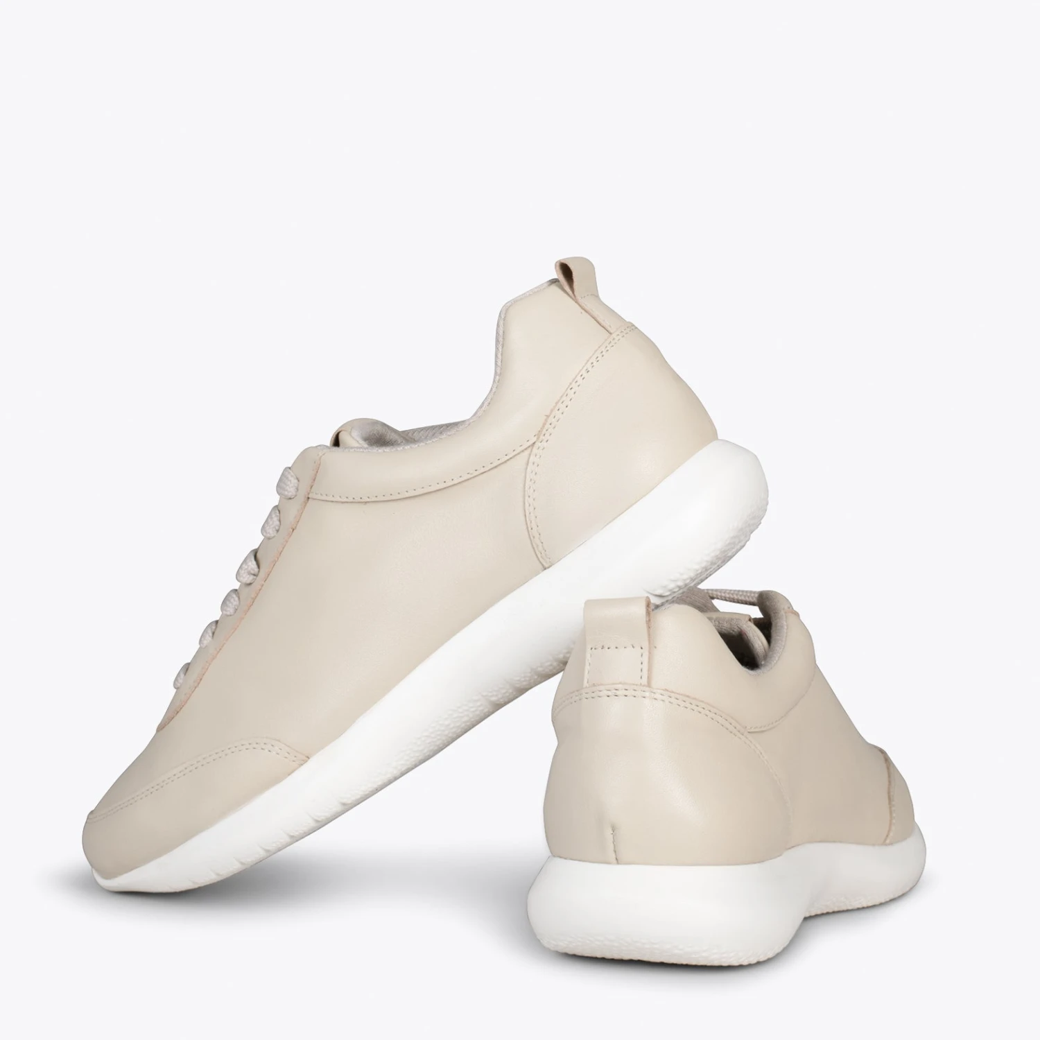 MIAMI – Baskets En Cuir Nappa à Lacets BEIGE – Image 3