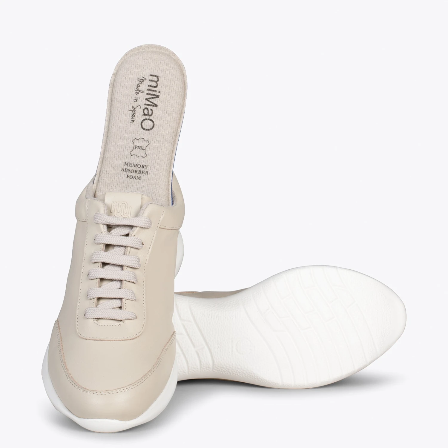 MIAMI – Baskets En Cuir Nappa à Lacets BEIGE – Image 5
