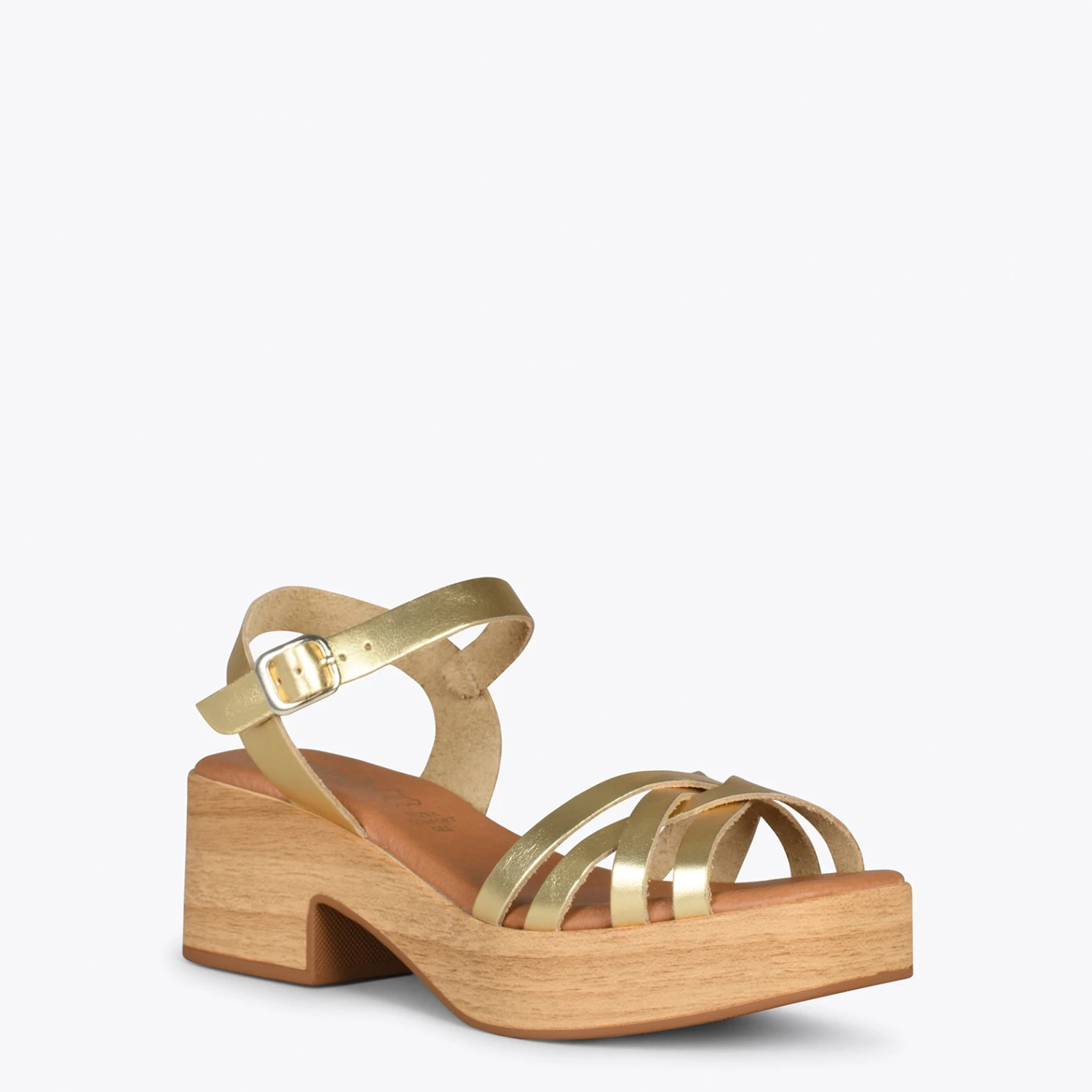 WOOD – Sandales Multibrides Imitation Bois DORÉ – Image 4