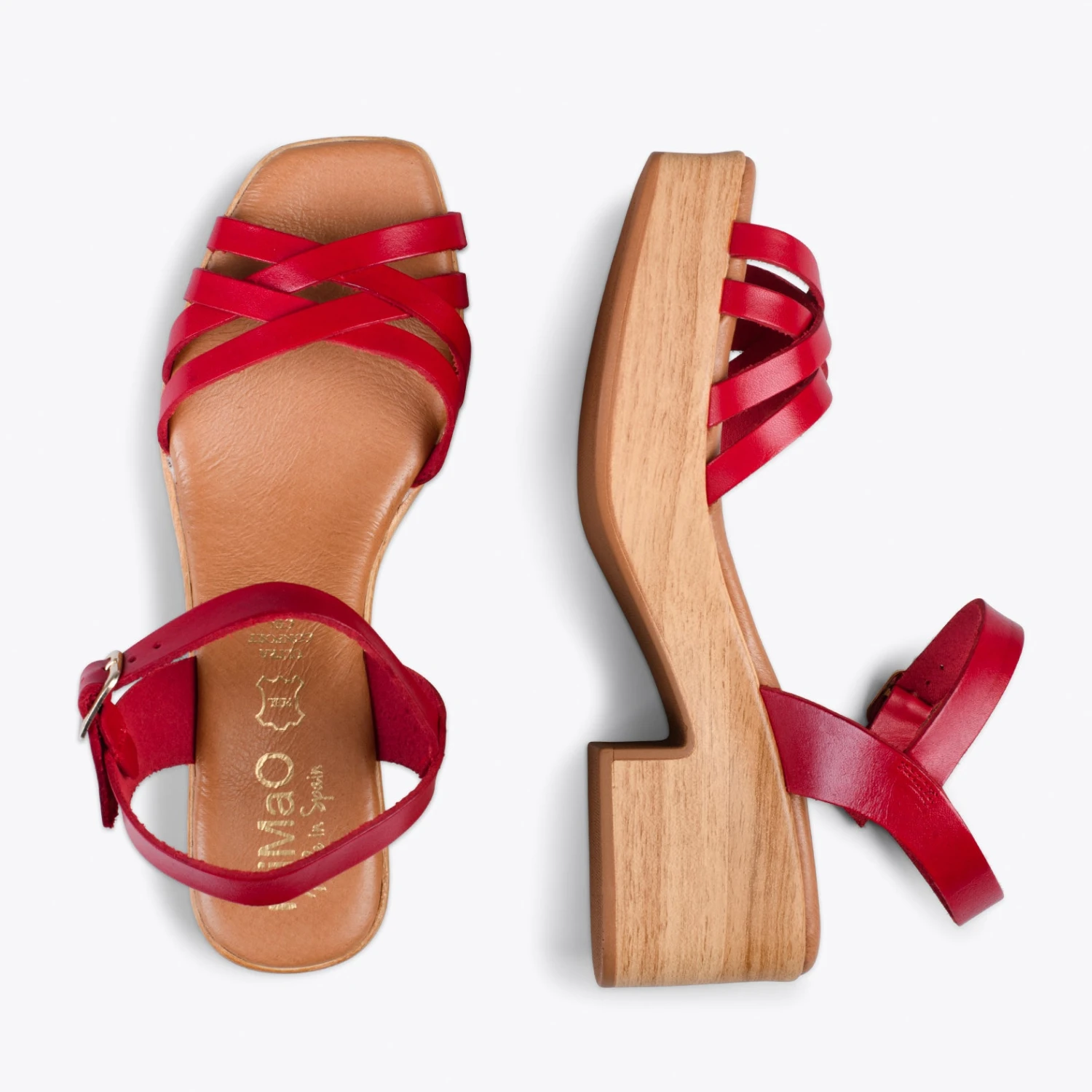 WOOD – Sandales Multibrides Imitation Bois ROUGE – Image 2