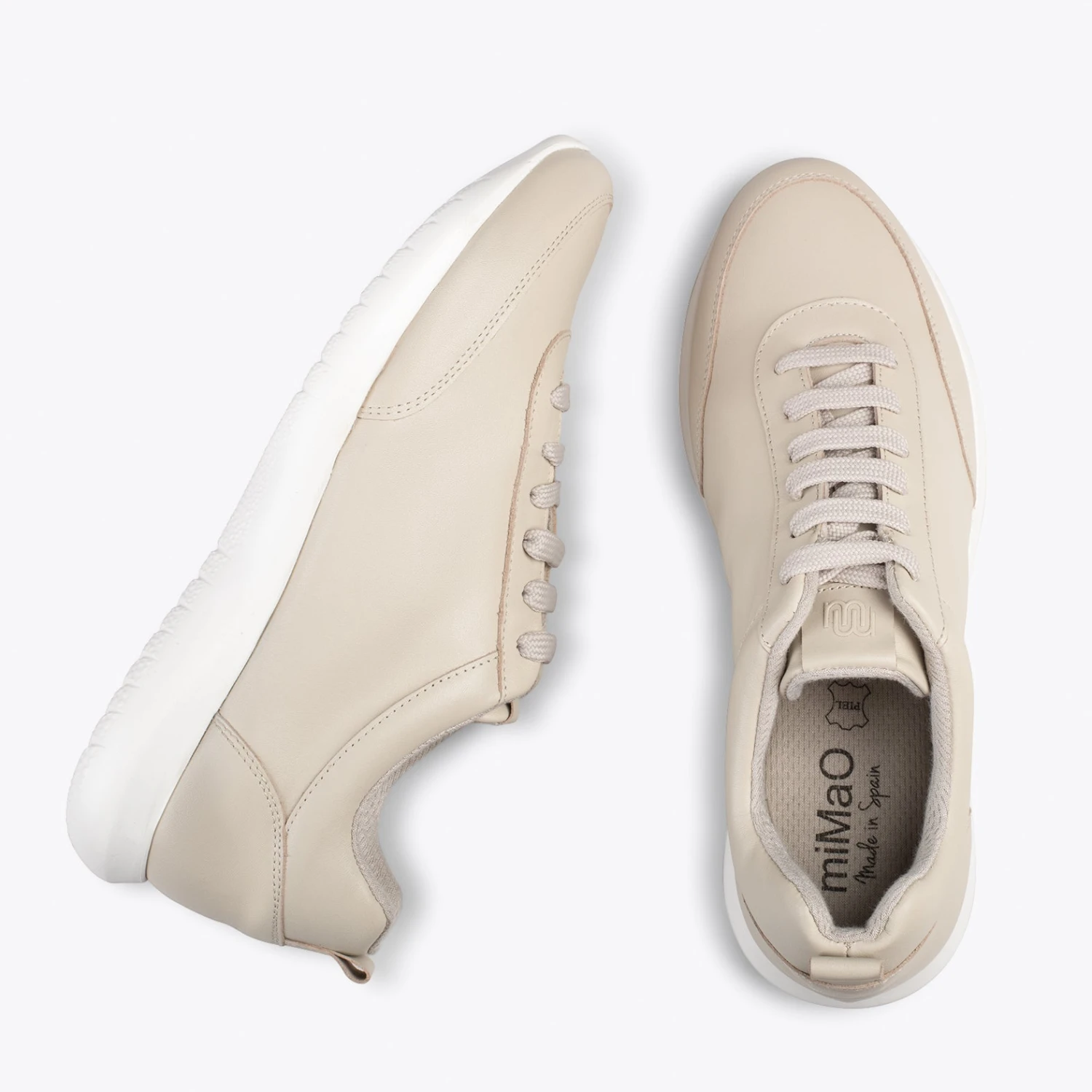 MIAMI – Baskets En Cuir Nappa à Lacets BEIGE – Image 2