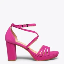 SUNNY - Sandale En Daim FUCHSIA à Brides Croisées Et Talon épais