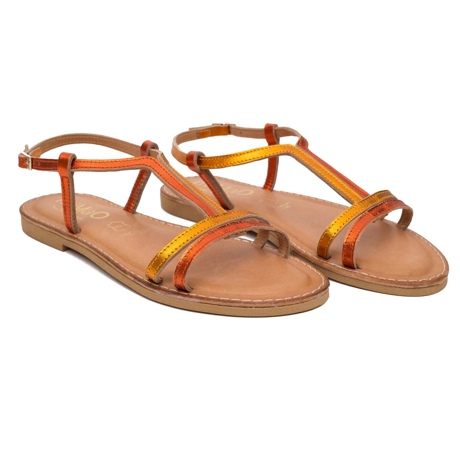 PLATE - Sandale Plate à Lanières Métalisées CAMEL – Image 2