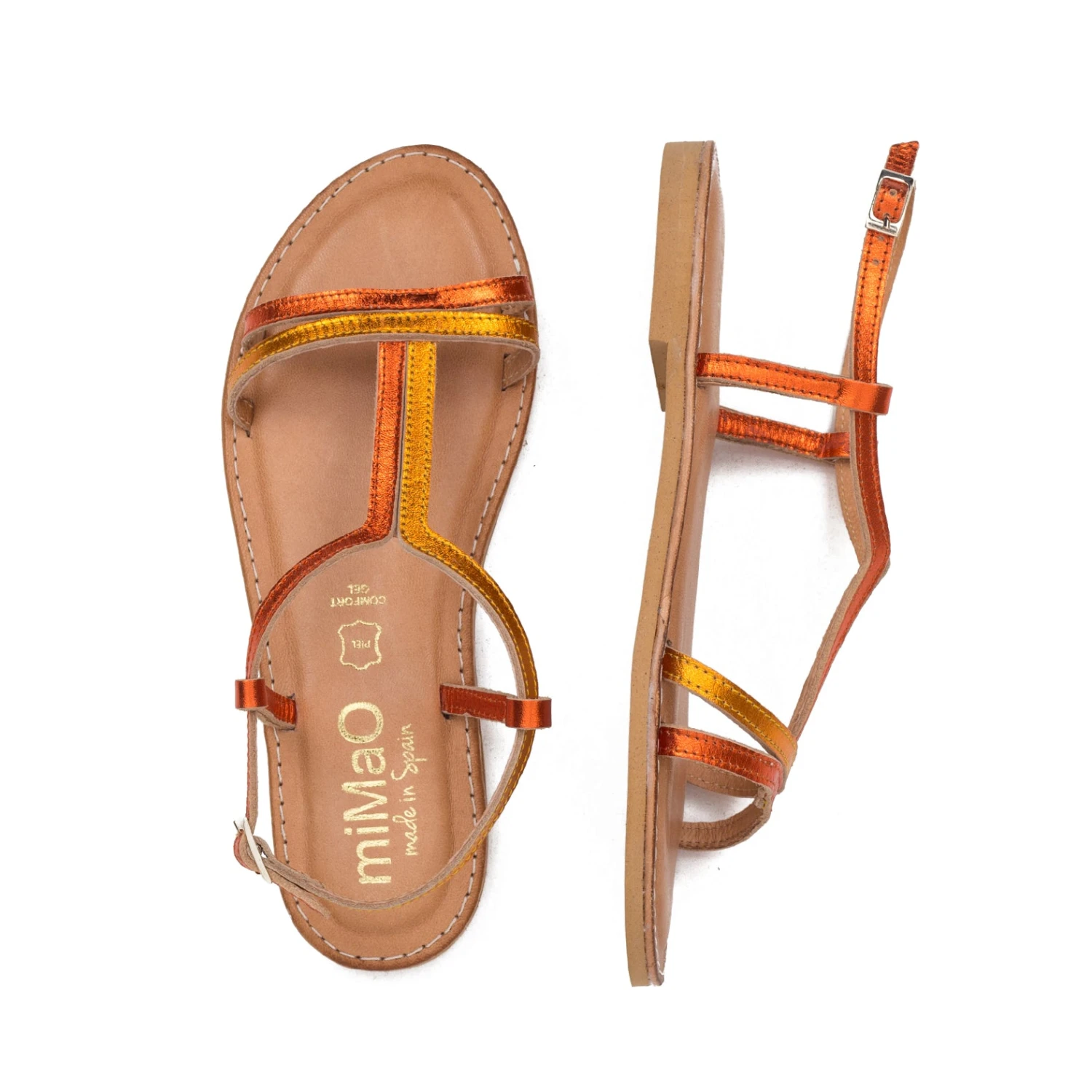 PLATE - Sandale Plate à Lanières Métalisées CAMEL – Image 3