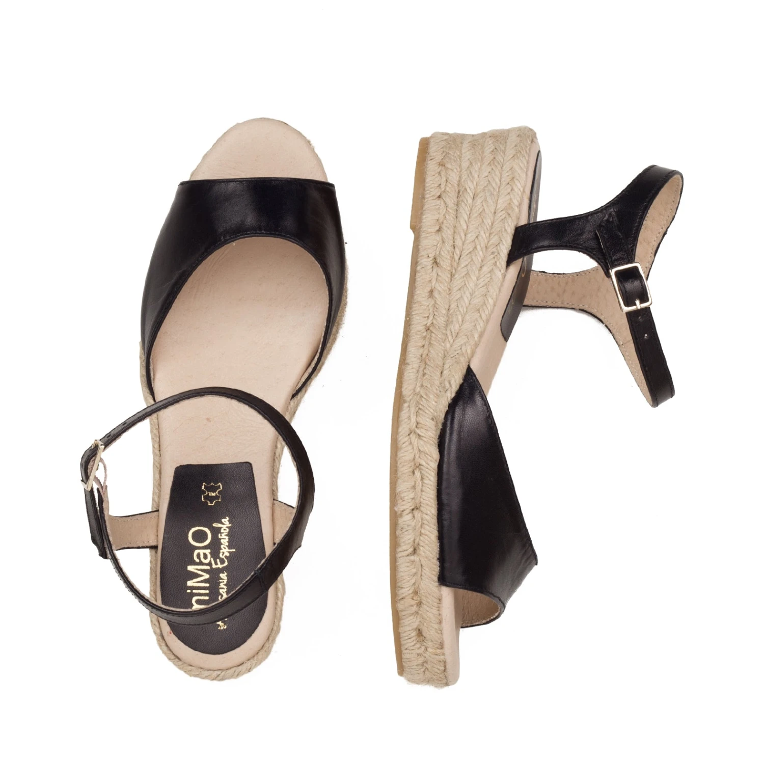 LUNE- ESPADRILLES COMPENSÉES AVEC LANIÈRE ET BRIDE NOIR – Image 3