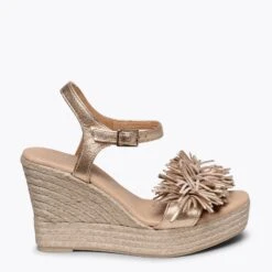 ZAHARA - Espadrilles Compensées Et Avec Pompons DORÉ