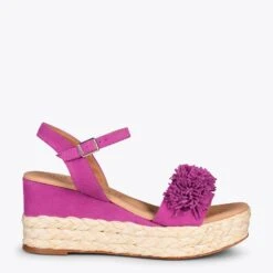 FLOWER – Sandales Avec Compensé En Raphia Et Pompon FUCHSIA