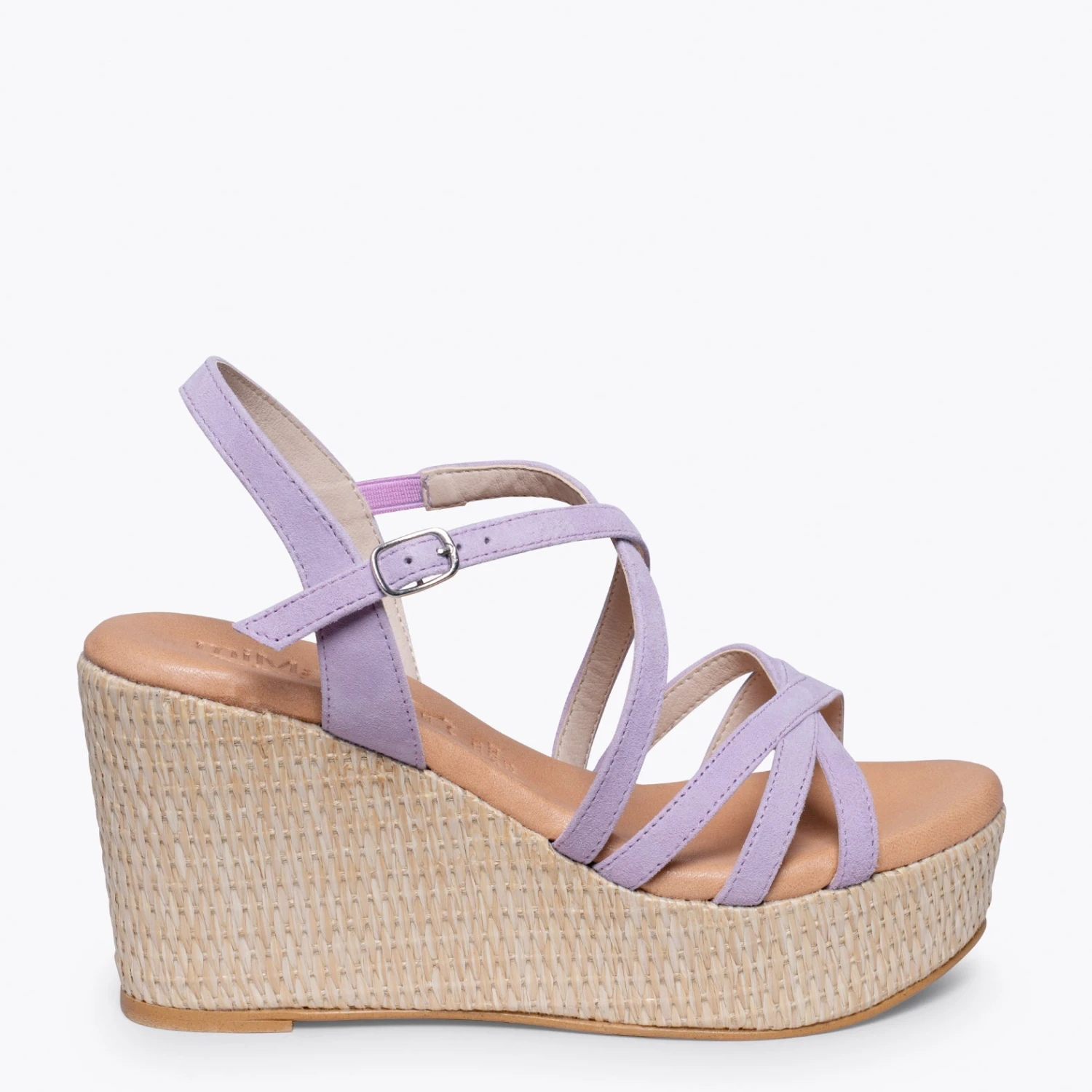 MYKONOS - Sandale Compensée Avec Plateforme En Raphia Et Bandes Croisées LAVANDE