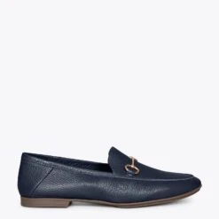 STYLE – Mocassins En Cuir Avec Détail Métallique BLEU MARINE