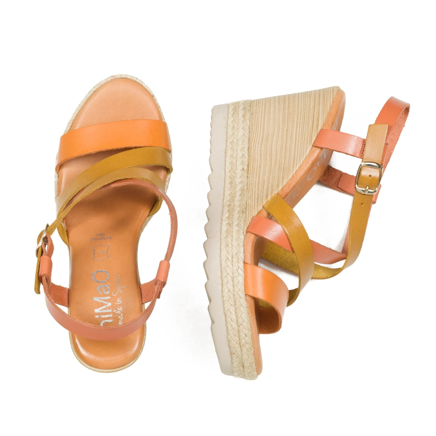 COULEUR - Sandale Compensée à Bandes Tricolores CAMEL – Image 3