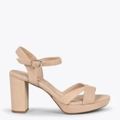 PARIS – Sandales à Talon Large Et Plateforme SABLE