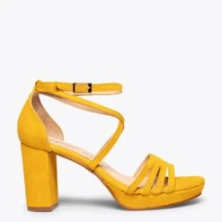 SUNNY - Sandale En Daim JAUNE à Brides Croisées Et Talon épais