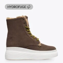 NEIGE- Bottes à Plateforme Hydrofuge En Cuir TAUPE – Memory Absorber FOAM