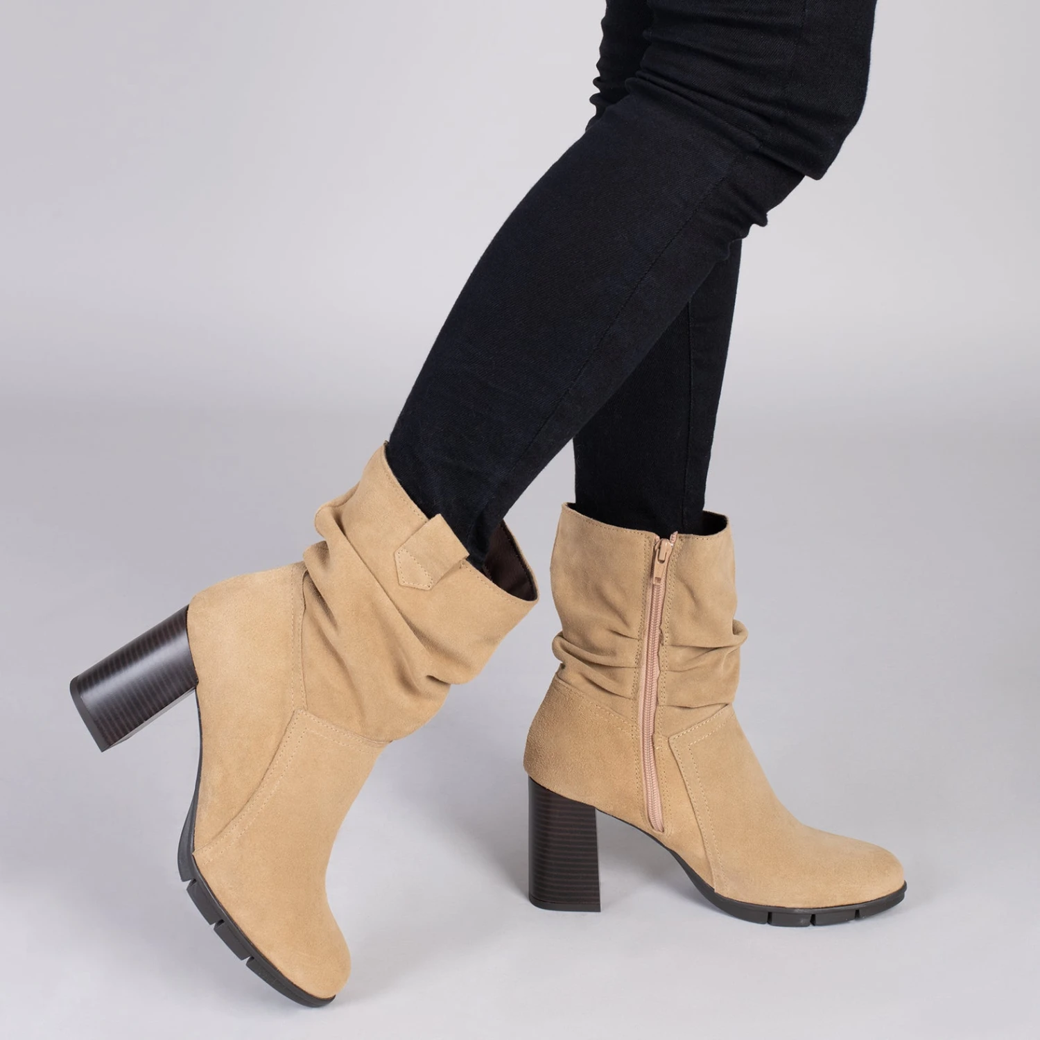 Wave -Bottines à Talon Et Zip BEIGE – Image 6