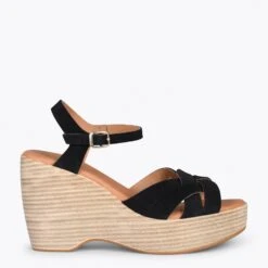 MALIBU – Sandales Compensées Imitation Bois NOIR