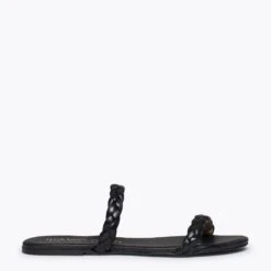 DAILY - Sandale Plate NOIR à Deux Brides Tressées