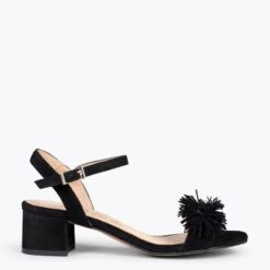 ZINNIA – Sandales De Soirée Décorées De Fleurs NOIR