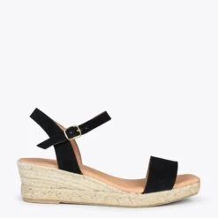 JEREZ – Sandales Compensées En Jute Et Cuir NOIR