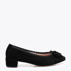 FLEUR- Ballerine En Daim Avec Fleur NOIR