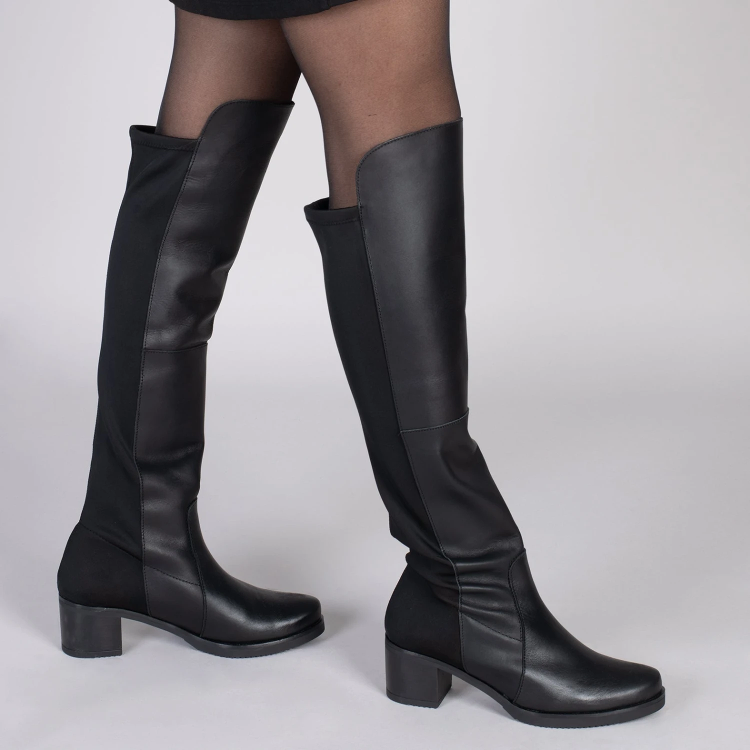 ELASTIQUE– Bottes Hautes à Talon Bas NOIR – Image 6