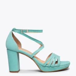 SUNNY - Sandale En Daim TURQUOISE à Brides Croisées Et Talon épais