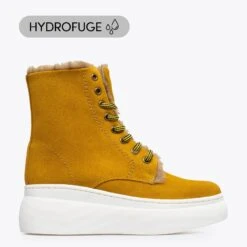 NEIGE- Bottes à Plateforme Hydrofuge En Cuir MOUTARDE – Memory Absorber FOAM