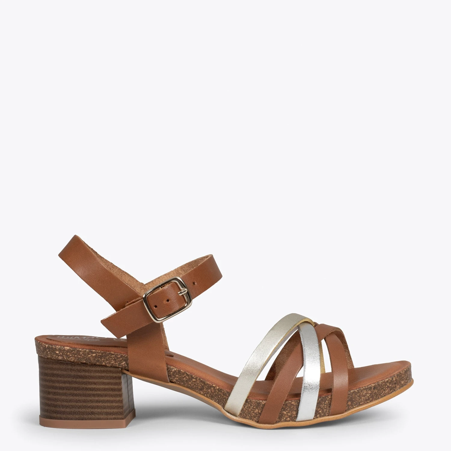 FLEX - Sandales Confortables BIO à Talon MARRON/METALLISÉ