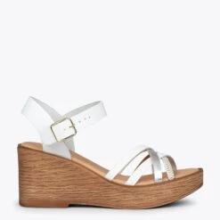 LILIA - Sandales Hautes à Semelle Compensée Imitation Bois BLANC