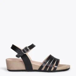 MESINA - Sandales Compensées Et Brides Métalisées NOIR