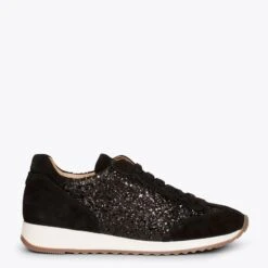 GLITTER - Baskets En Cuir NOIR Pour Femme