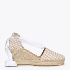 VERA - Espadrilles à Carreaux Vichy BEIGE Avec Lacets